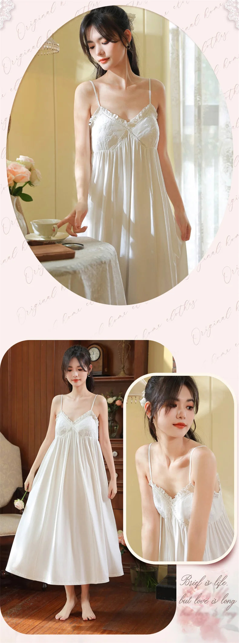 Summer New Sweet Palace Embroidered Lace Knitted Cotton Small Sexy Sling Lace Nightdress Princess Pajamas