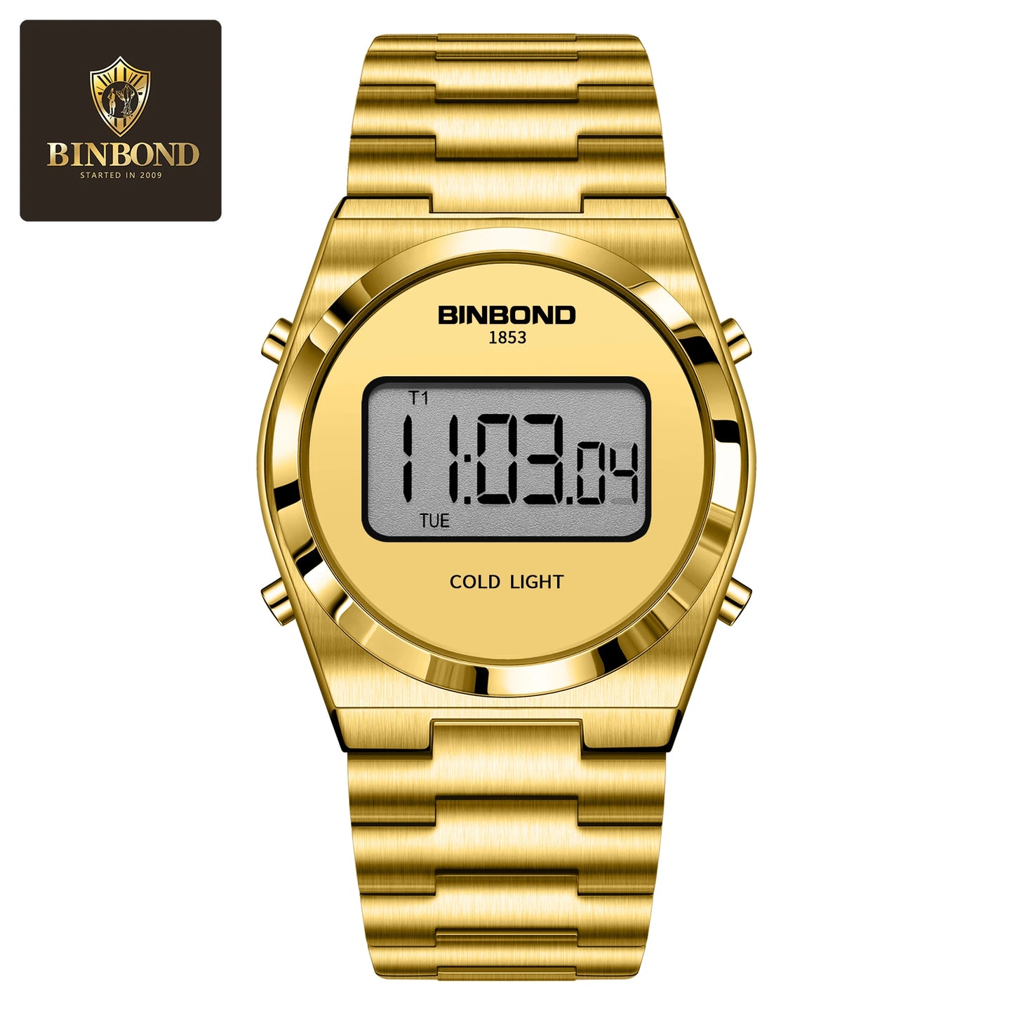 BINBOND New Men Electron Watch Luxury Stainless Steel LED Digital Waterproof Men Wristwatch Luminous Sports Clock Reloj Hombre