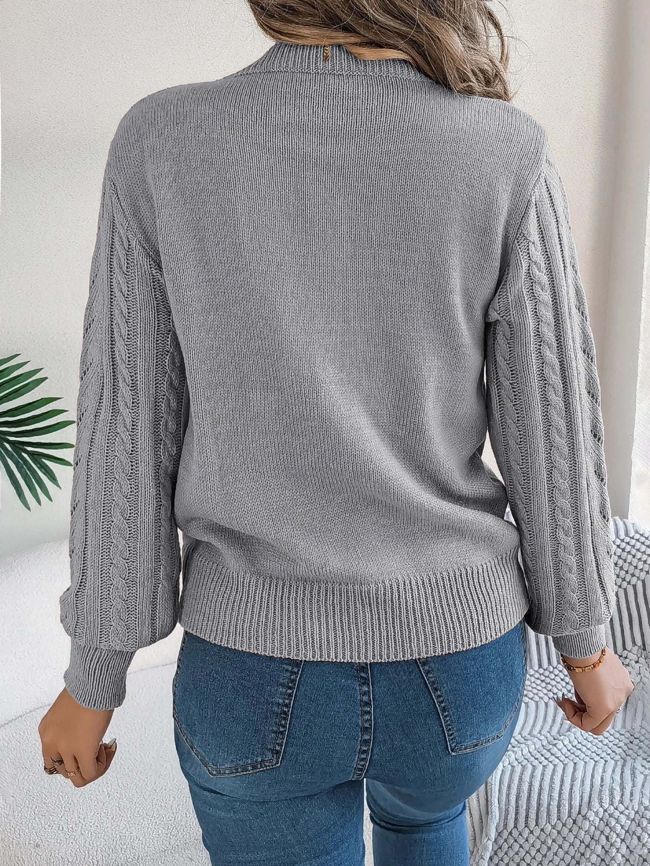 Autumn and Winter Casual Solid Color O-Neck Hollow Out Long Sleeved Pullover Sweater BAZAARHUBO
