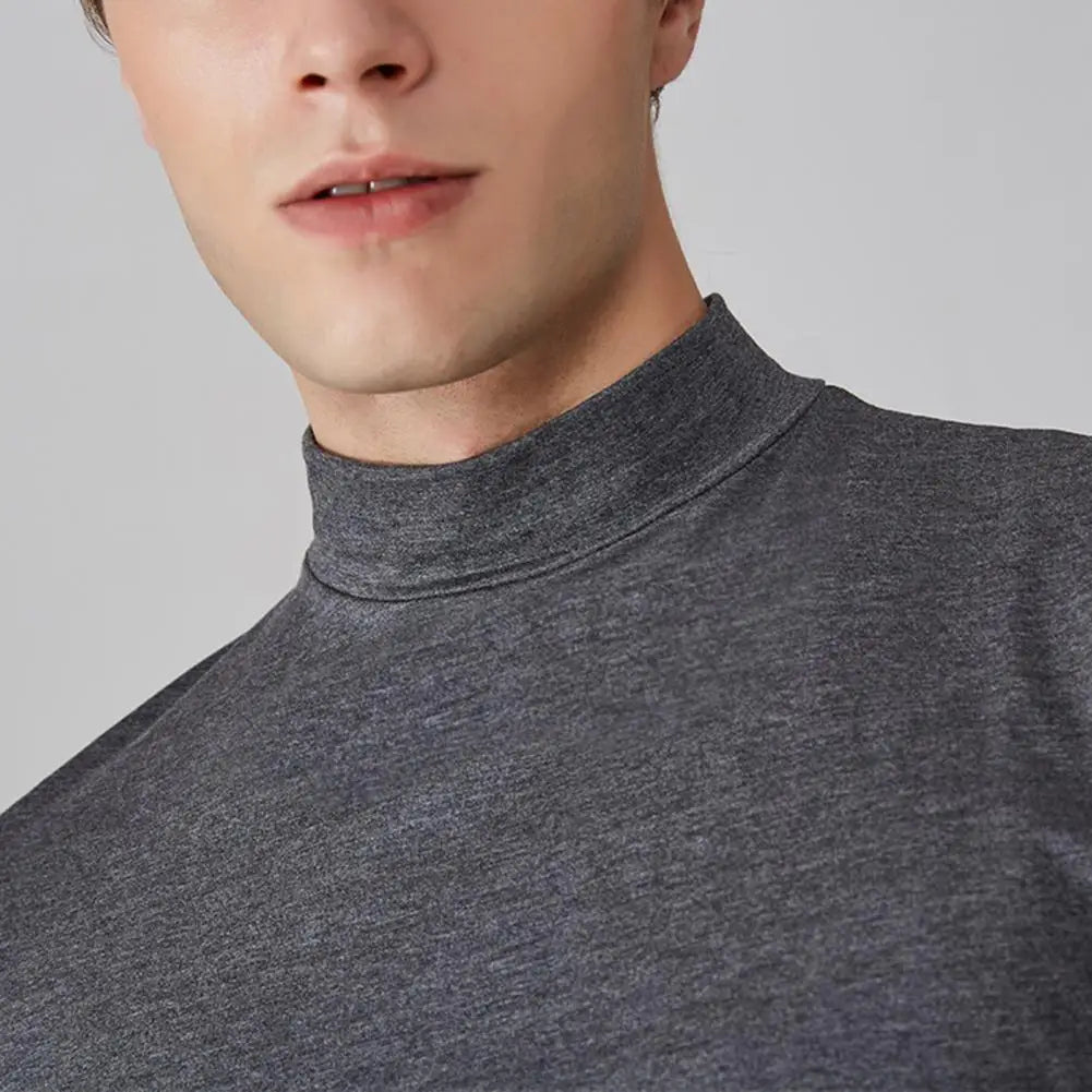 Summer Casual Short Sleeve T-shirt For Men Half High Collar Slim Fit T-shirt Solid Color Elastic Thin Pullover Tee Shirt