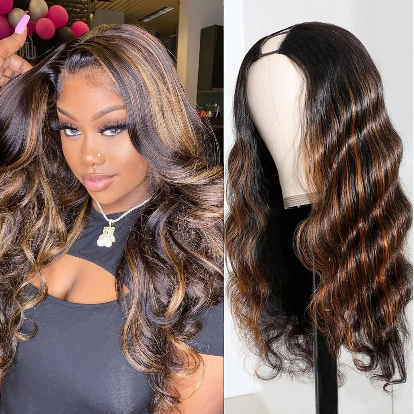 Ombre V Part Wig Human Hair Body Wave Upgrade U Part Human Hair Wig With Clips Black Wigs For Women 230% Density No Leave Out