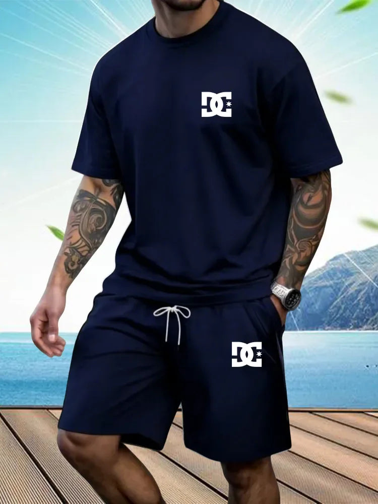 New Men's Sportswear Short Sleeved T-shirt and Sports Shorts Summer Casual Jogging Pants Set Men's Two-piece Set