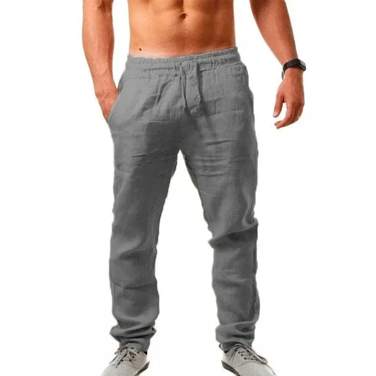 Men's Pants 2025 summer men's cotton and linen oversized wide leg pantselastic waist solid color casual loose Breathable pants