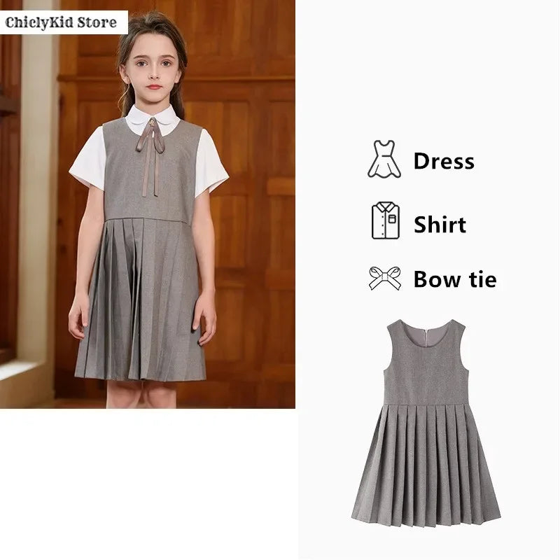 Boys Shirt Shorts Girls Pleated Preppy Dress Outfits Kids Japan Korean Clothes Set Child Students Summer British School Uniforms