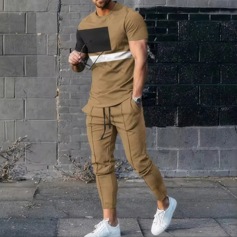 Men's sports set 2-piece jogging suit 3D printed summer fashion new style fun smile short sleeved men's T-shirt+pants