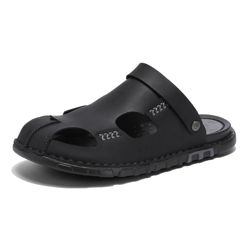 New Men's Leather Sandals Summer Slippers Beach Sandals Hollow Fashion Comfortable Outdoor Leisure Sports Sandals Large Shoes