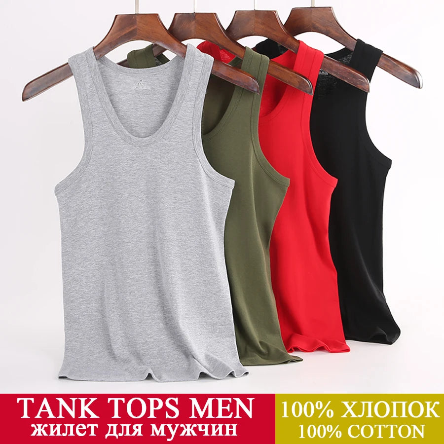 Tank Tops Men Fitness Cool Summer 100% Cotton Vest Male Sleeveless Tops Gym Slim Casual Undershirt Mens Gift 10 Colors 1PCS