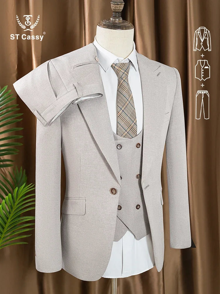 Turkish style man Suit 3 Piece set Jacket+vest+Pants Slim Fit Formal Office aLeisure Banquet Groomsman Set Groom's Wedding Dress