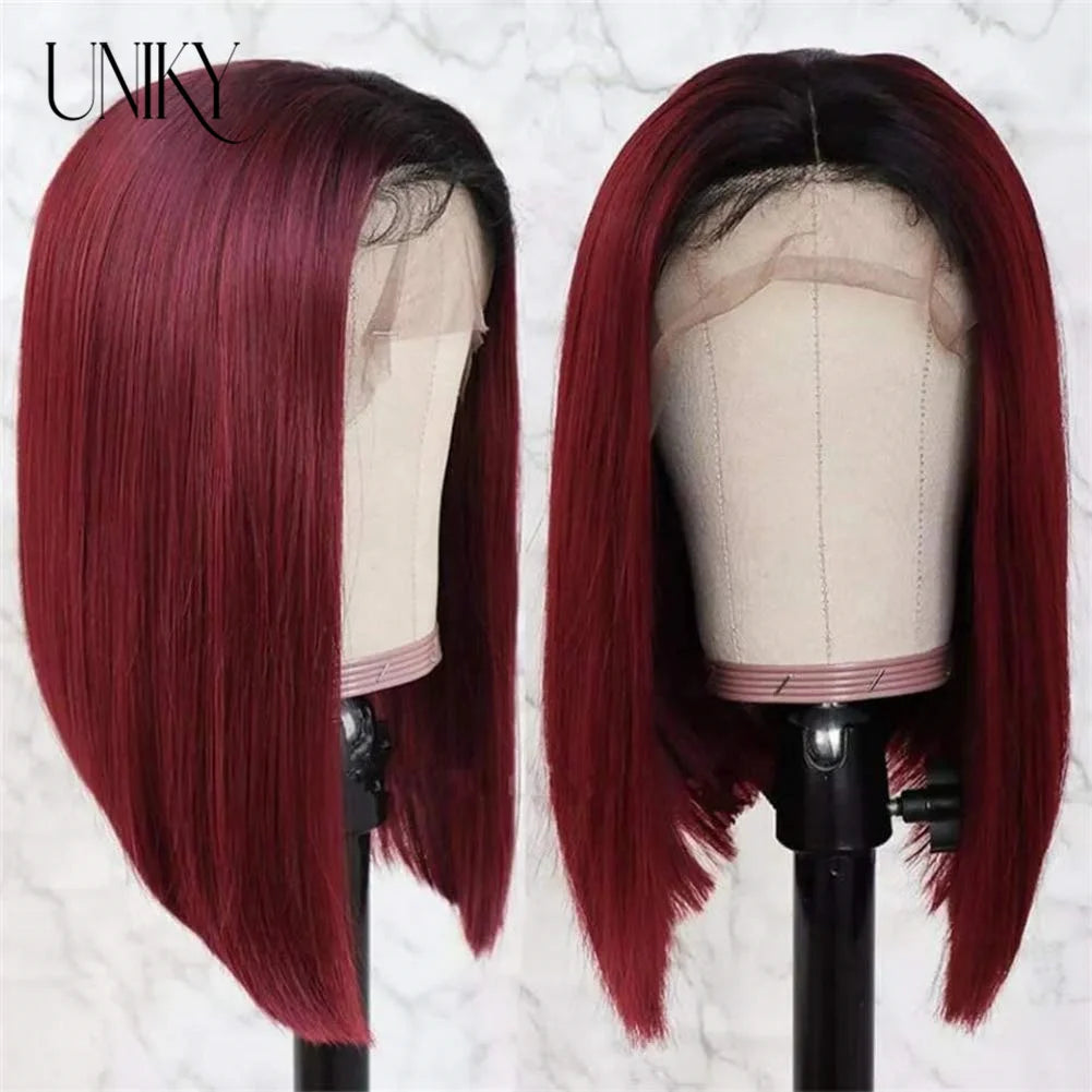 Burgundy HD Transparent Lace Front Human Hair Wigs 99J Red Straight 13x4 Lace Front Wig For Women  4x4 Lace Closure Straight wig