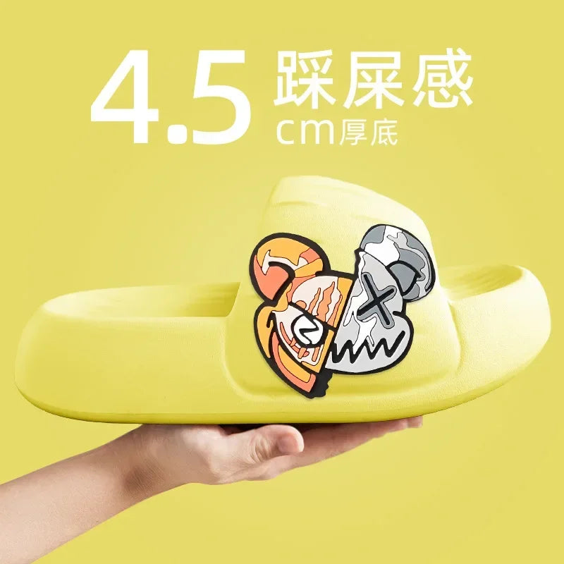Men's Slippers Cool Bear Stickers Thick-soled Soft Women's Sandals Bathroom Beach Indoor Outdoor Men's Slippers Non-slip2024