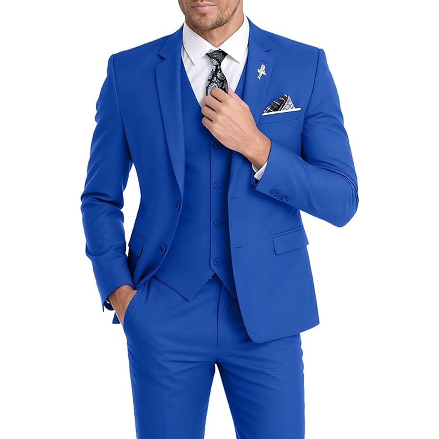 Men's Suit 3 Piece Set Blazer Vest Pants Slim Fit Formal Business Jacket Wedding Tuxedo for Groom Groomsman Business Banquet
