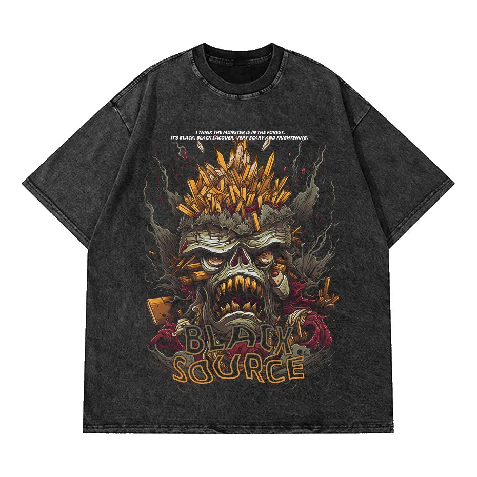 2023 Men Retro Washed T-Shirt Hip Hop Streetwear SOS Shadow Graphic T Shirt Summer Short Sleeve Tshirt Harajuku Tops Tees Cotton