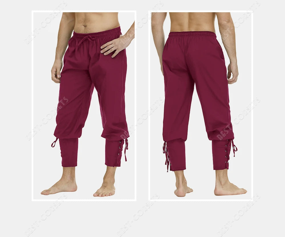 Medieval Pants for Men Costume Cosplay Renaissance Bandage Pants Gothic Trousers Plus Size Pirate Pants Brown Black