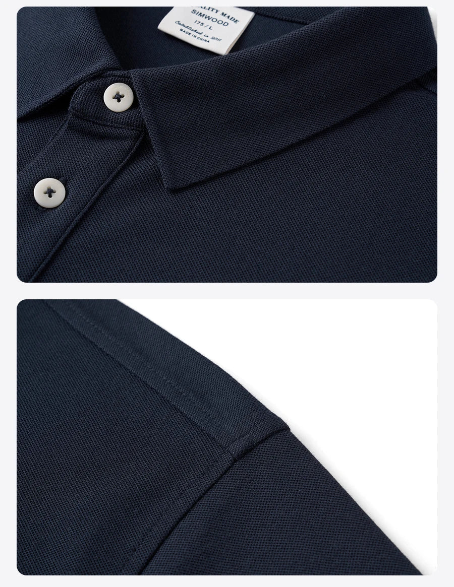 SIMWOOD 2026 Summer New 230gsm Sorona Cotton Pique Polo Shirt Men Regular Fit Short Sleeve Breathable Smart Casual Golf T-Shirt