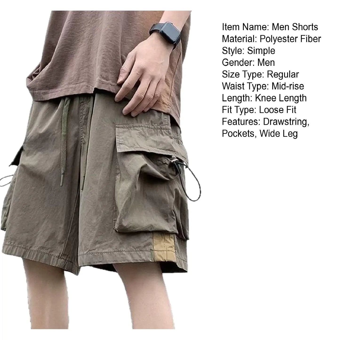 Multi Pockets Button Flying Summer Shorts Mid Rise Solid Color Straight Cargo Shorts Streetwear