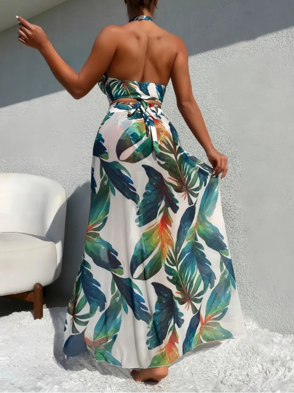 Sexy 3 Pieces Halter Bikinis 2025 Bandage Swimsuit & Beach Dress Swimwear Women Bathers Bathing Swimming Suit Beachwear Summer