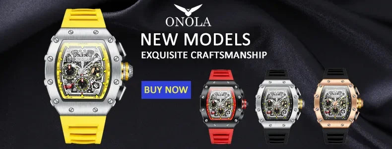 High Quality Men's Watch Quartz ONOLA Fashion Clock Waterproof Silicone Tape Watch for Men