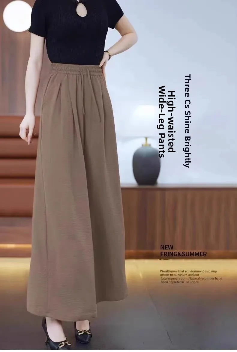 Ice Sensation Women's Summer 2025 New Wide Leg Pants Loose Casual Long Trousers Mom Korean Sle High Waist Polyester Fiber