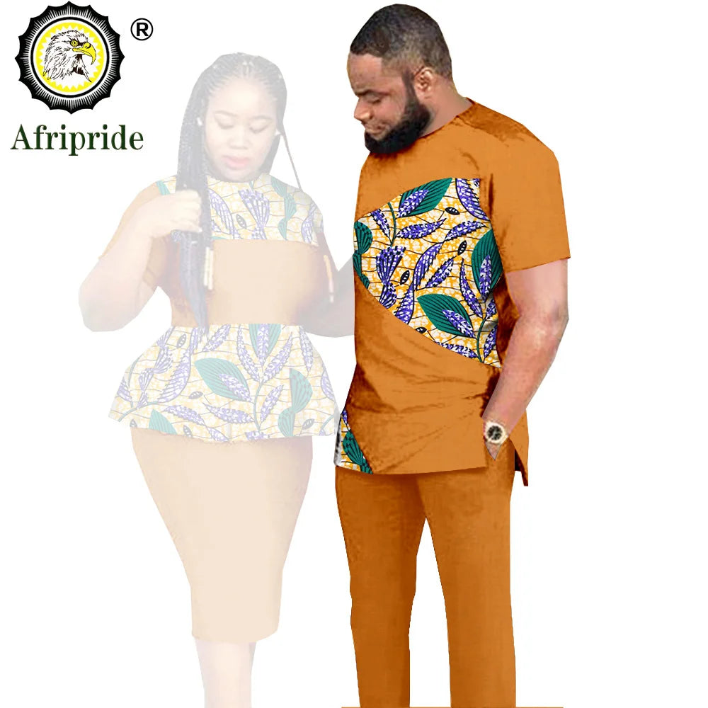 African Couples Clothing Outfits Men and Women Wear Wedding Party Ankara Wax Print Fashion AFRIPRIDE S20C010