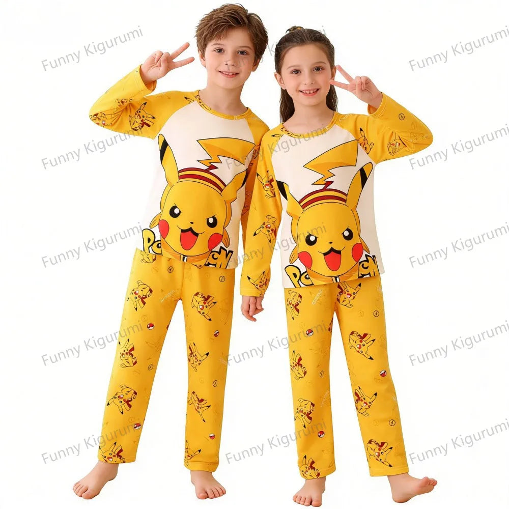Cartoon Pijamas for Kids 3 to 5 7 9 11 13 Years Clothing Sets Boys Home Wear Girls Full Sleeve Pikachu Pajamas Teen Loungewear