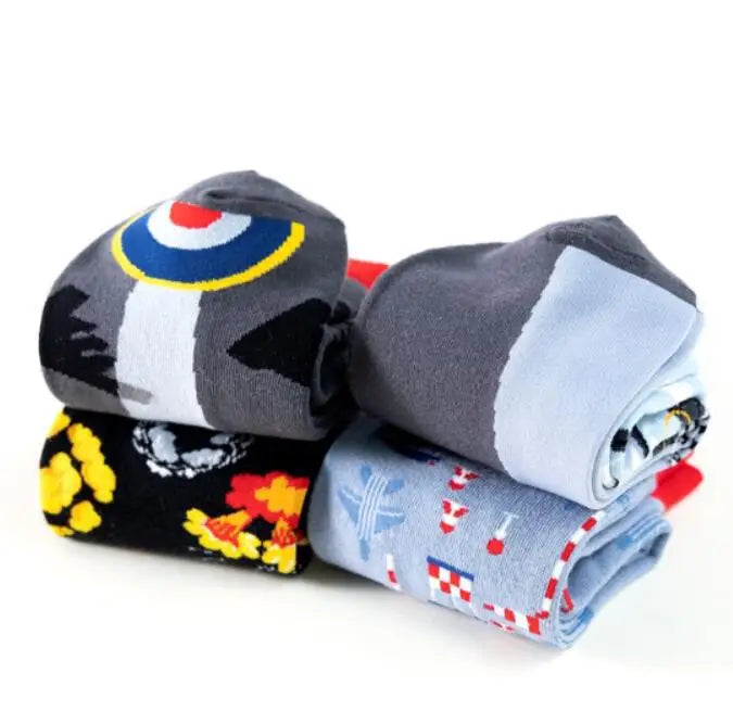 New Fighter Jet Fighter Carrier Aircraft Pattern Socks for Aviation Enthusiasts Stealth Men Crazy Party Crew Socks Cotton
