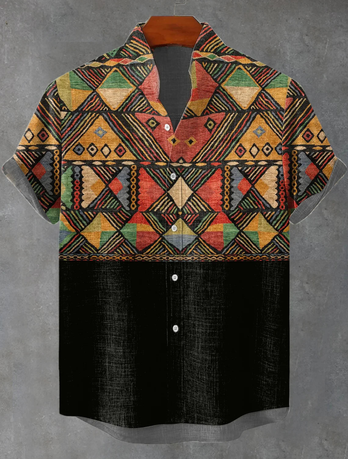 African Style Men's Retro Ethnic Tribal Short Sleeve Shirt Tops Fashion Casual Stripes Pattern Vacation Streetwear Men's Shirt