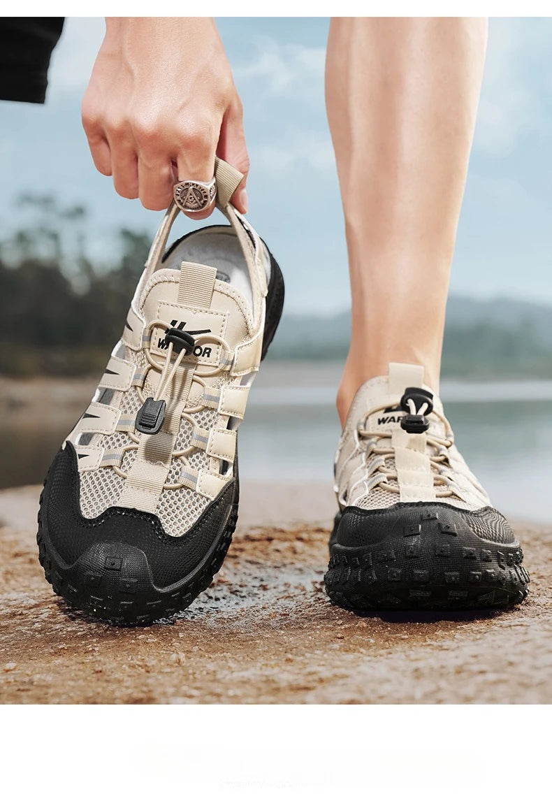 Men's Casual Sandals Summer Mesh Breathable Hollow Sneaker Men Outdoor Anti-slip Creek Shoes for Men Waterproof Roman Sandals