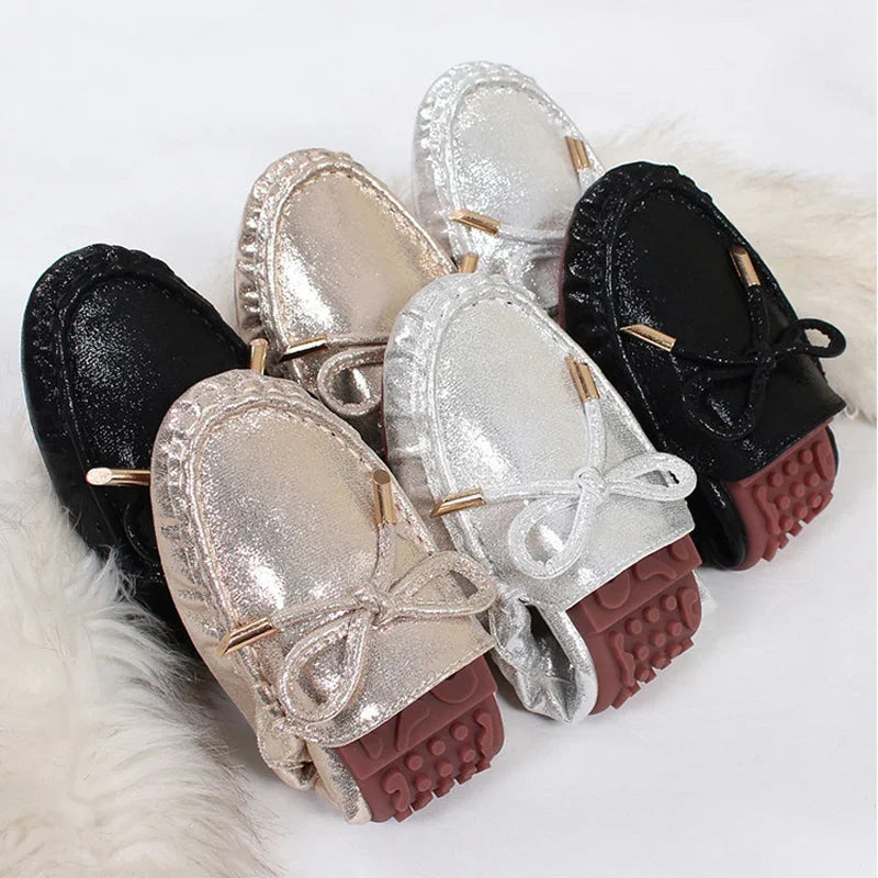 CEYANEAO Bow tie Loafers Silver Gold Ballet Flats 2019 Casual Slip On Shoes Woman Shallow Soft Summer Women Flat ShoesE1681