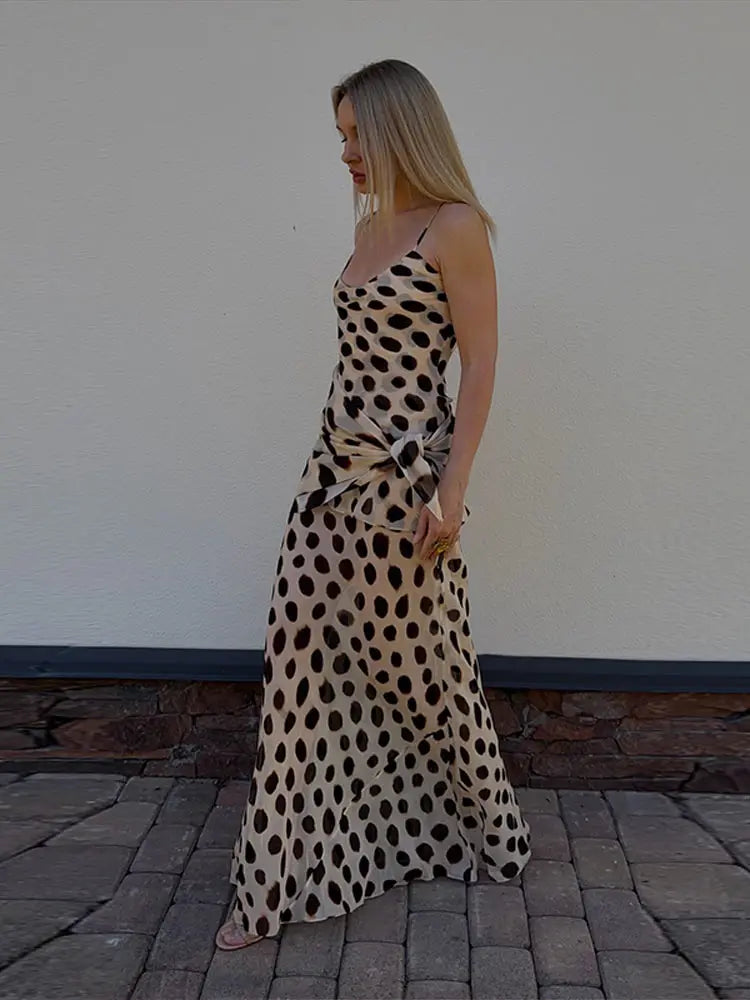 Scoop Neck Women's Dress Spaghetti Strap Polka Dot Tie Waist Removable Wrap Maxi Dress Vacation Beach 2026 New Fashion For Women