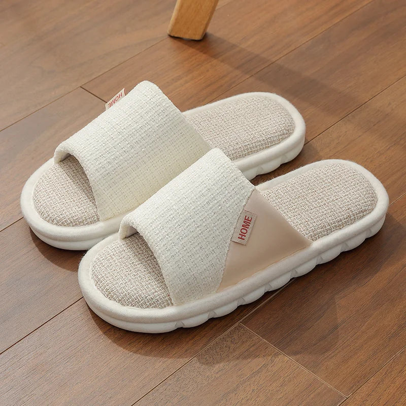 Couples Home Linen Slippers Women Indoor Soft Comfortable Bedroom Slides Men Leisure Non Slip House Shoes Platform Cotton Flats