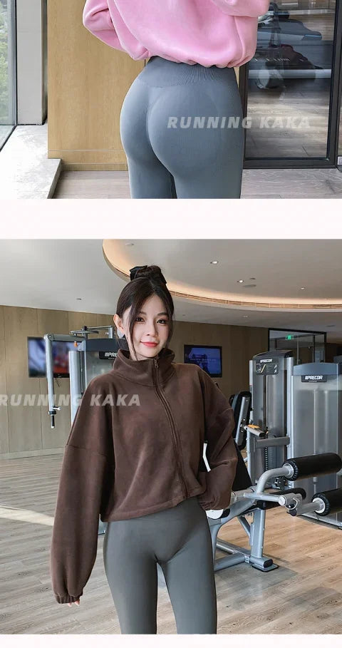 Women Loose Cropped Jacket Loose Zipper Sweatshirt Y2k Long Sleeve Coat Cardigan Sportswear Streetwear Drawstring Tops Clothing
