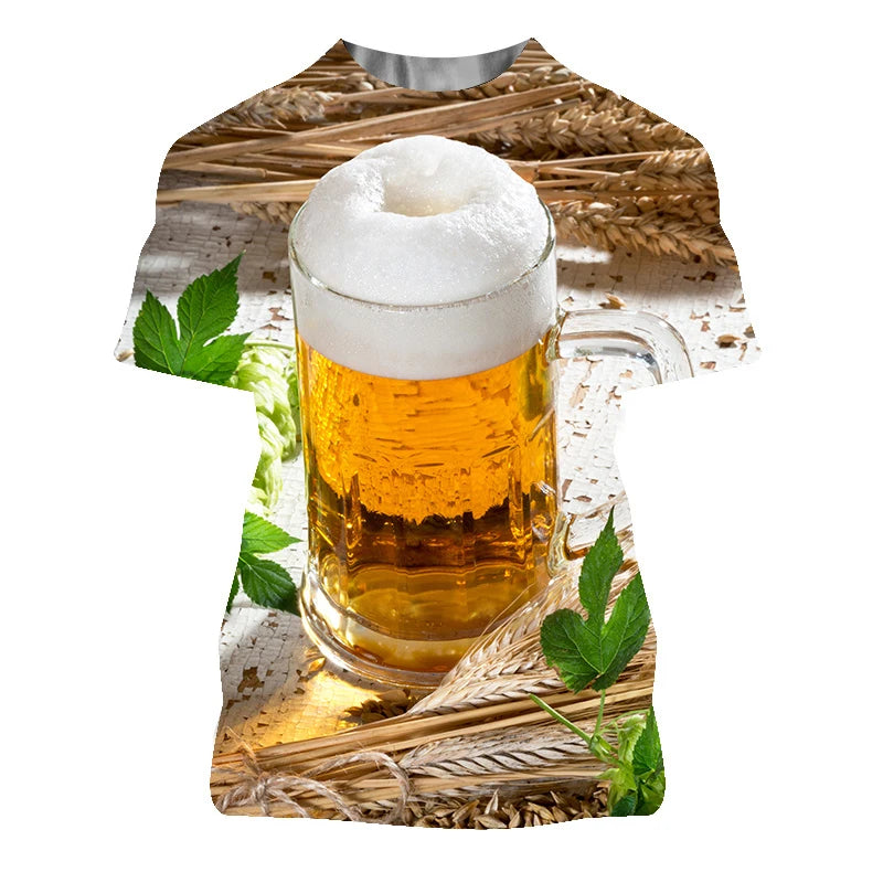 3D Printed Beer Graphic T Shirt for Men Clothing Summer Casual Women Oversized T-shirts Funny Kids O Neck Short Sleeve ropa Tops