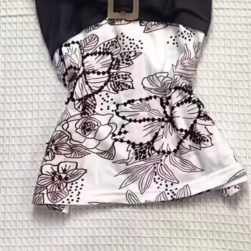 Retro Halter Top American Punk Hottie Halter Vest Harajuku Aesthetic Print Camisole Summer Splicing Design Tees Street Clothing