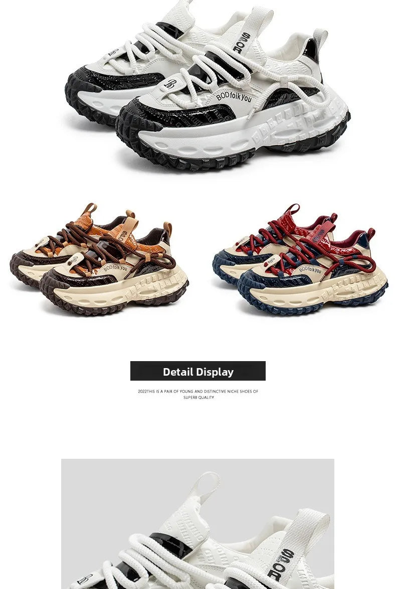 Trendy Dad Sneakers Thick Bottom Heightening Men's Casual Sports Shoes Spring Summer New Style round Toe Low Top EVA Insole
