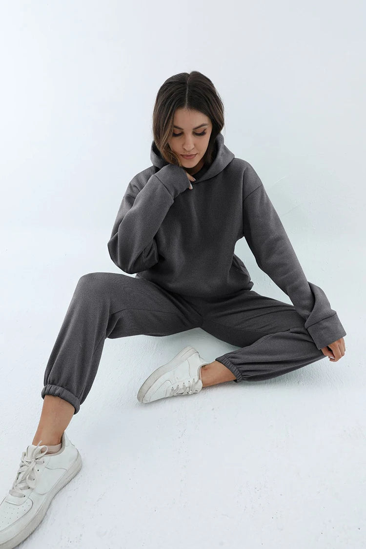 Women Two Piece Sets Tracksuit 2022 Autumn Casual Solid Long Sleeve Hoodie Sweatshirts Female Fashion Oversized Trouser Suits