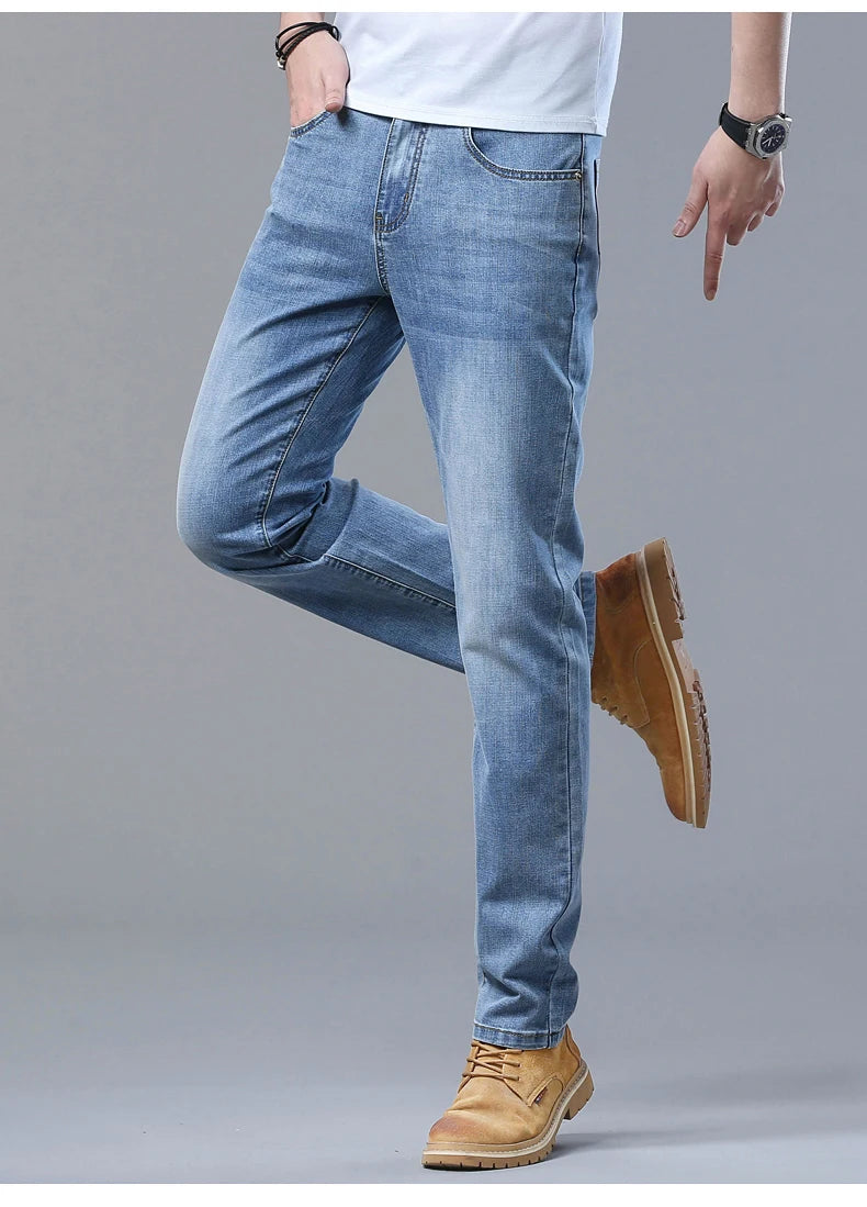 2026 Thin or Thick Material Slim Fit Men's Luxury Classic Style Men Jeans Business Stretch Denim Male Trousers Clothing
