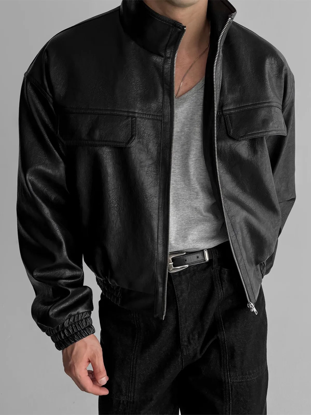 Mauroicardi Spring Autumn Cool Short Waterproof Thickened Warm Black Pu Leather Bomber Jacket Men Zip Up Luxury Designer Clothes