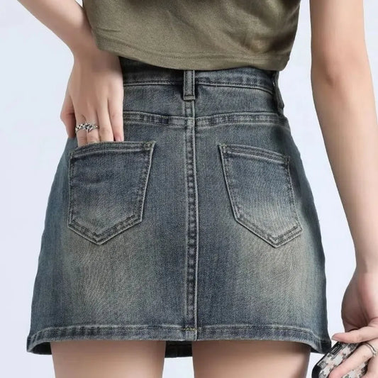 Includes Shorts Pants High Waist a-line Skirt Wide Leg Basic Denim Shorts Skirt Women Streetwear High Waist