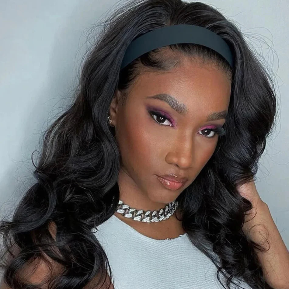 Headband Wig Human Hair Body Wave None Lace Front Wig Human Hair Machine Made Wigs Glueless Wavy Virgin Hair Headband Half Wigs