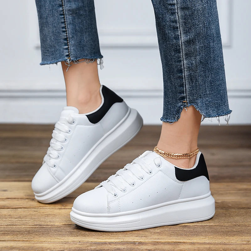 New Black & White Platform White Sneakers, Casual Thick Sole Shoes for Men & Women, Fashion All-Match