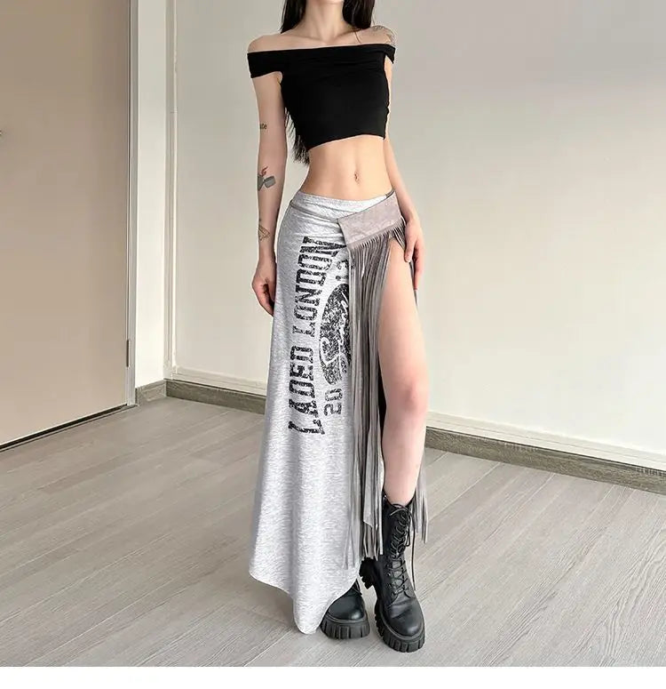 2026 Summer Fashion New Women's Street Style American Style Half Skirt Irregular Split Letter Sexy Hot Girl Half Skirt
