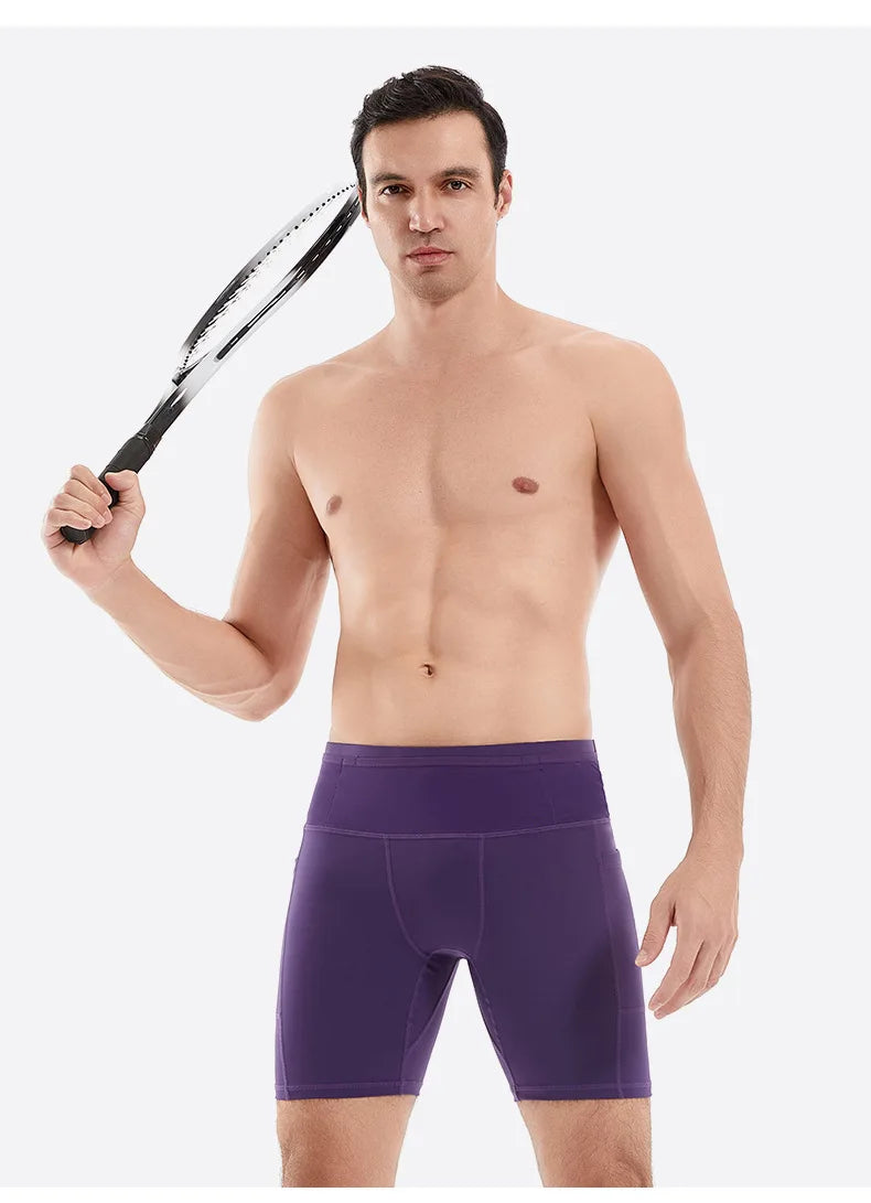 Compression Running Shorts Quarter Length Quick Dry Tight Fit with 6 Pockets for Marathon Training Trail Men Women Multi-Pocket