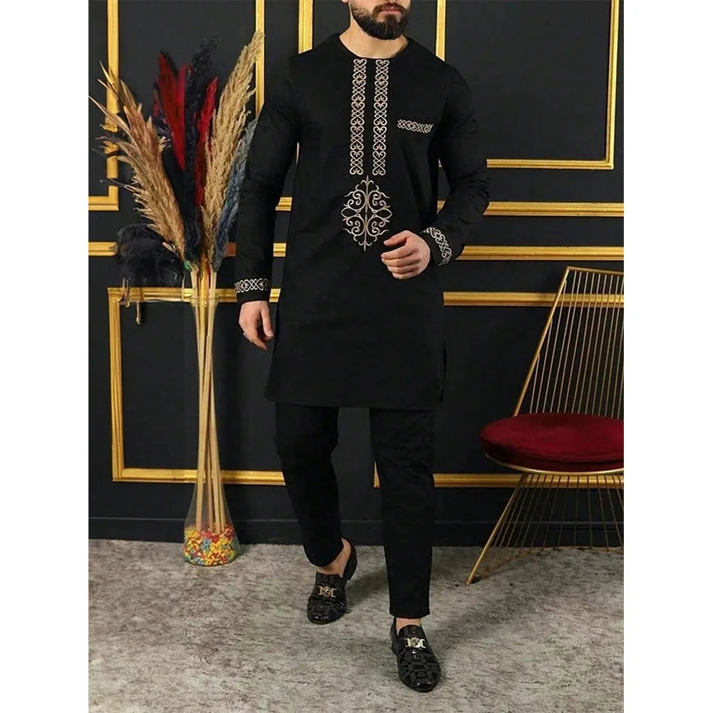 2026 New African Traditional Men's Set Casual Slim Fit Men's Suit Fashion Travel Men's Set Kaunda Style Men's Two Piece Set