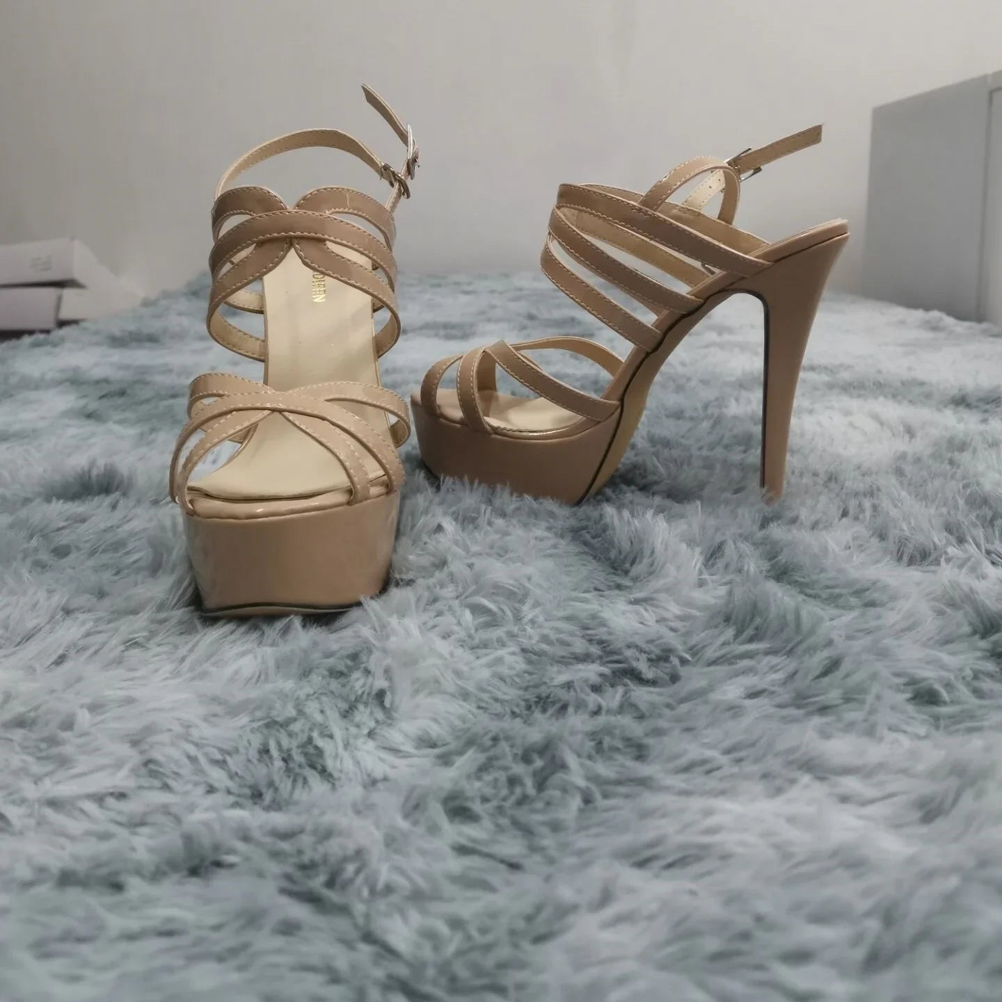 Women Sandals Sexy Pumps Nightclub Ultra Fashion 14cm Super High Heels Platform Ankle Strap Sandals Bride Shoes Large Size 44