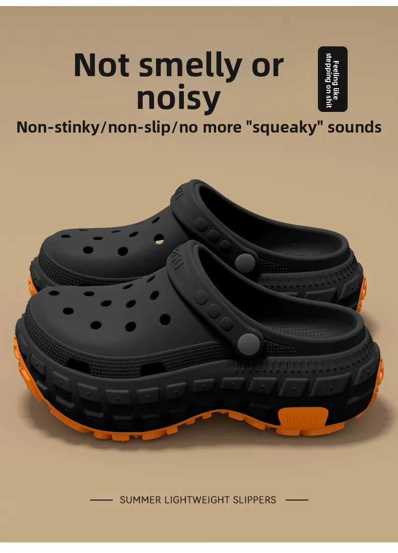 Thick soled perforated shoes for men, trendy summer outerwear, anti slip, wear-resistant, non smelly driving sandals for men