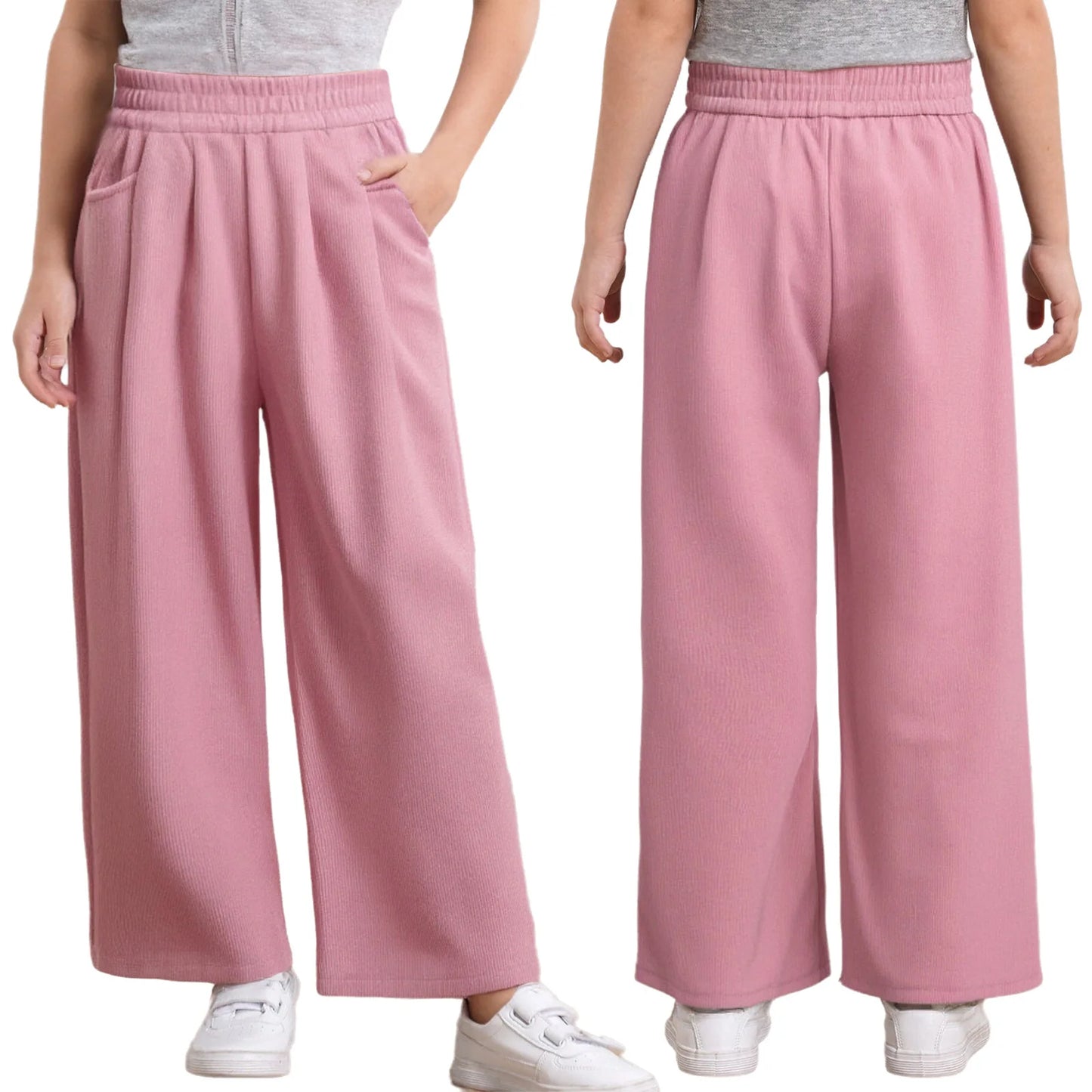 Kids Girls High Waist Corduroy Trousers Retro Straight Causal Full Length Wide Leg Pants with Pockets Fashion Baggy Sweatpants