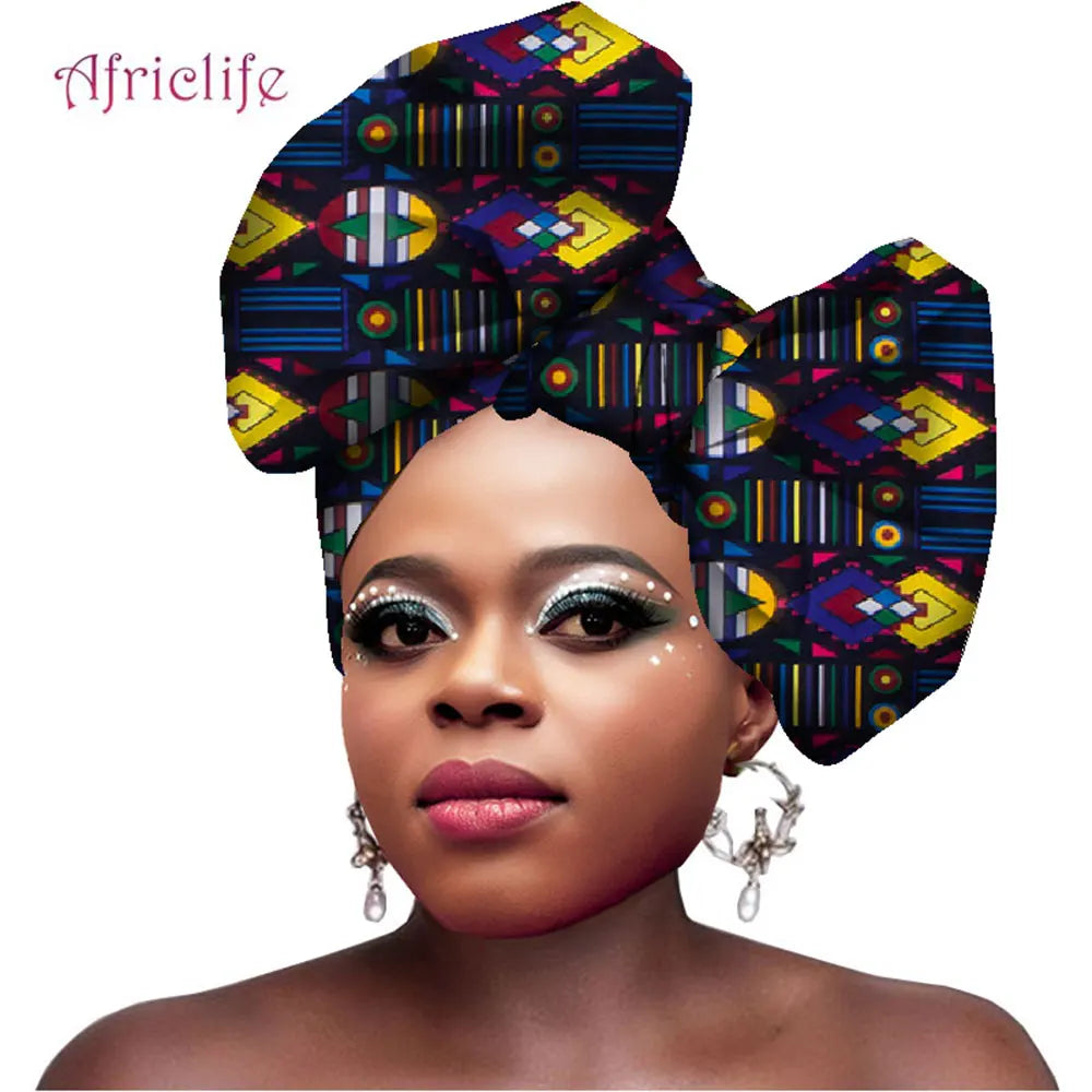 African Turbans for Women Head Wax Print Cotton Fashion Headband Multicolor Printed Head Scarf Traditional Head Ornament Wyb431