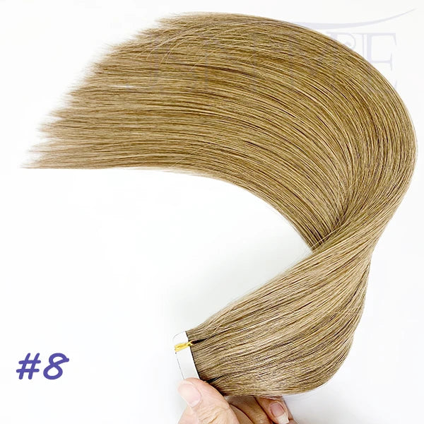 JSNME High Quality Tape In Hair Extension Invisible 100% Real Human Hair Straight Tape Ins  Brown Blonde 2.5g/pcs 16-22 Inch