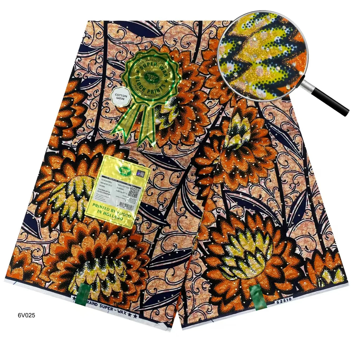 African Wax | Fabric Wax WIth Stones | Wax Block Fabrics For Women Dress, 6 Yards Wax Tissu