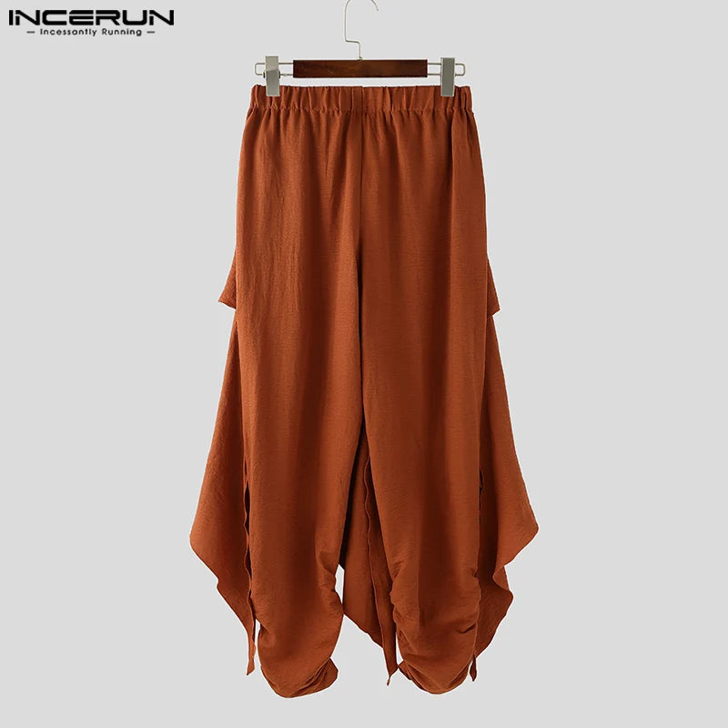 INCERUN Fashion Summer Spring Men Casual Pants Harem Pant Pleated Long Trousers Streetwear Oversize Men's Clothing S-5XL